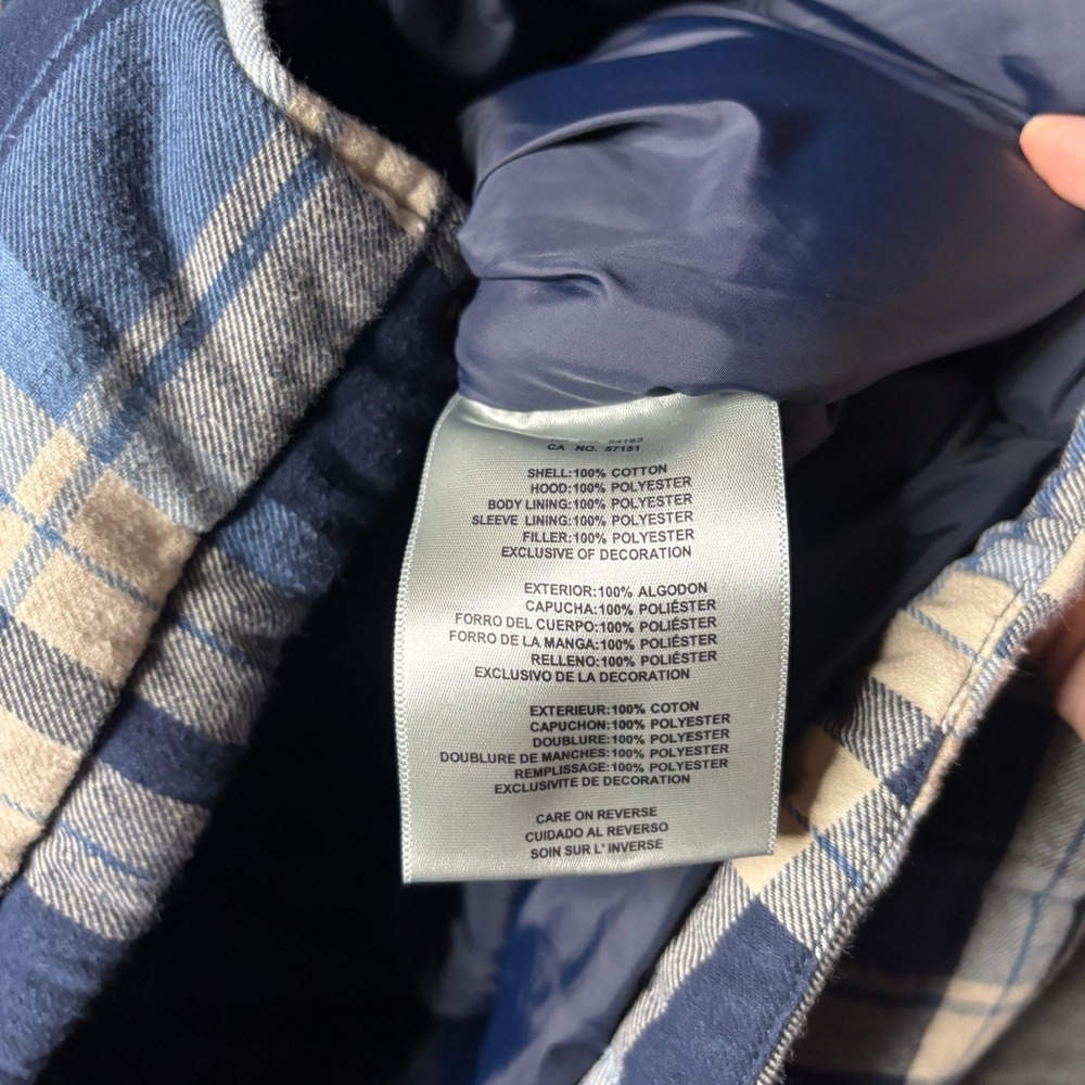 Levis Mens Blue Plaid Quilted Hooded Flannel Shirt Jacket Insulated Size Medium - Picture 9 of 12
